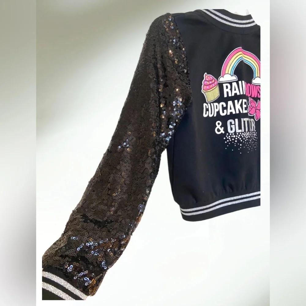 JoJo Siwa Rainbows Cupcakes Glitter Sequin Bomber Jacket Size Medium - Picture 4 of 8